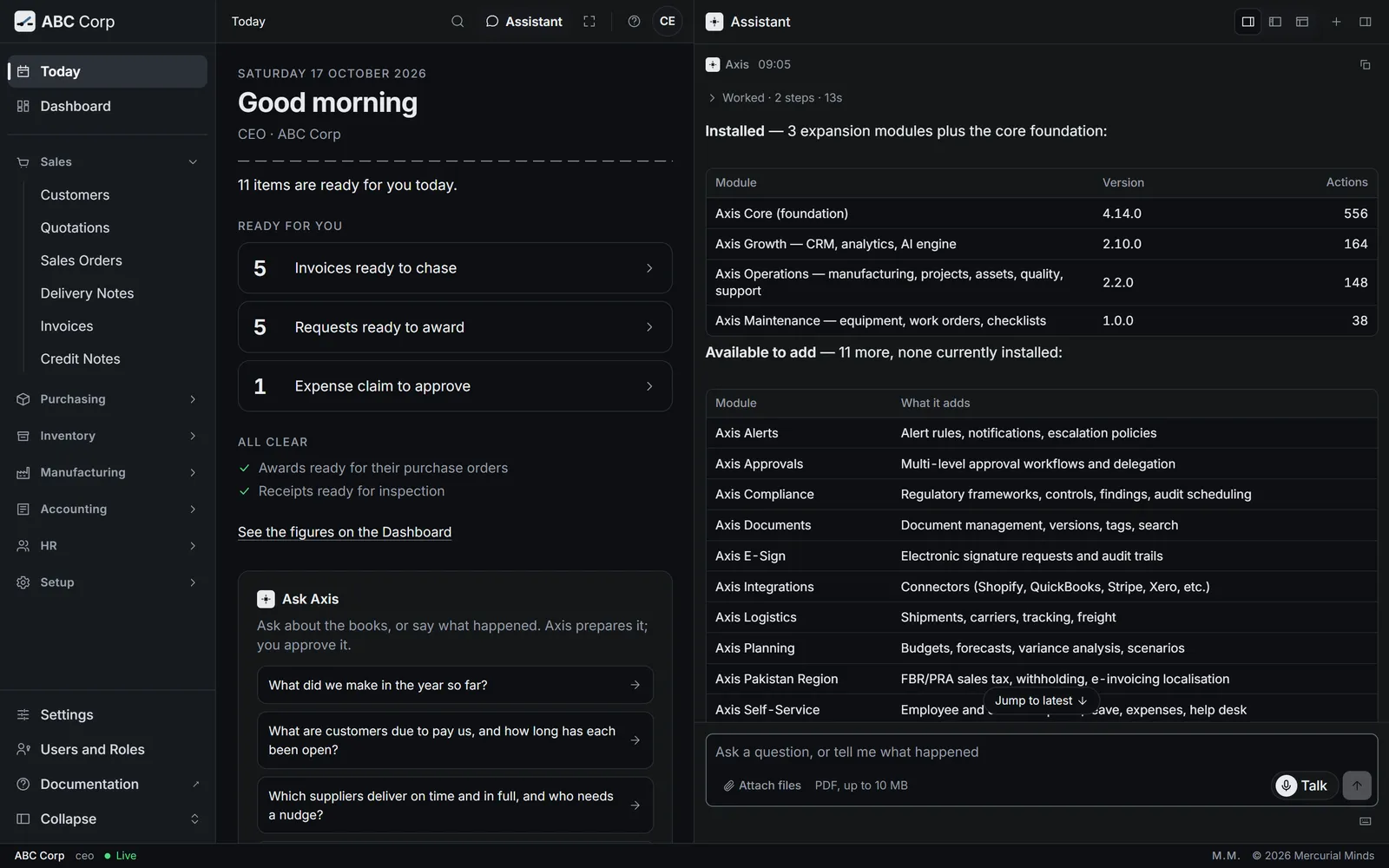 The assistant listing the installed and available modules