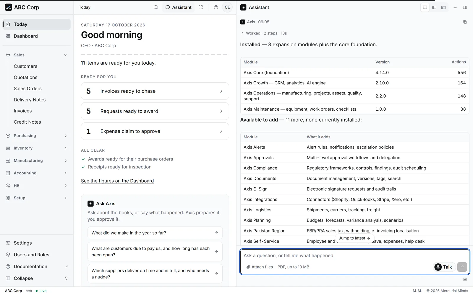 The assistant listing the installed and available modules