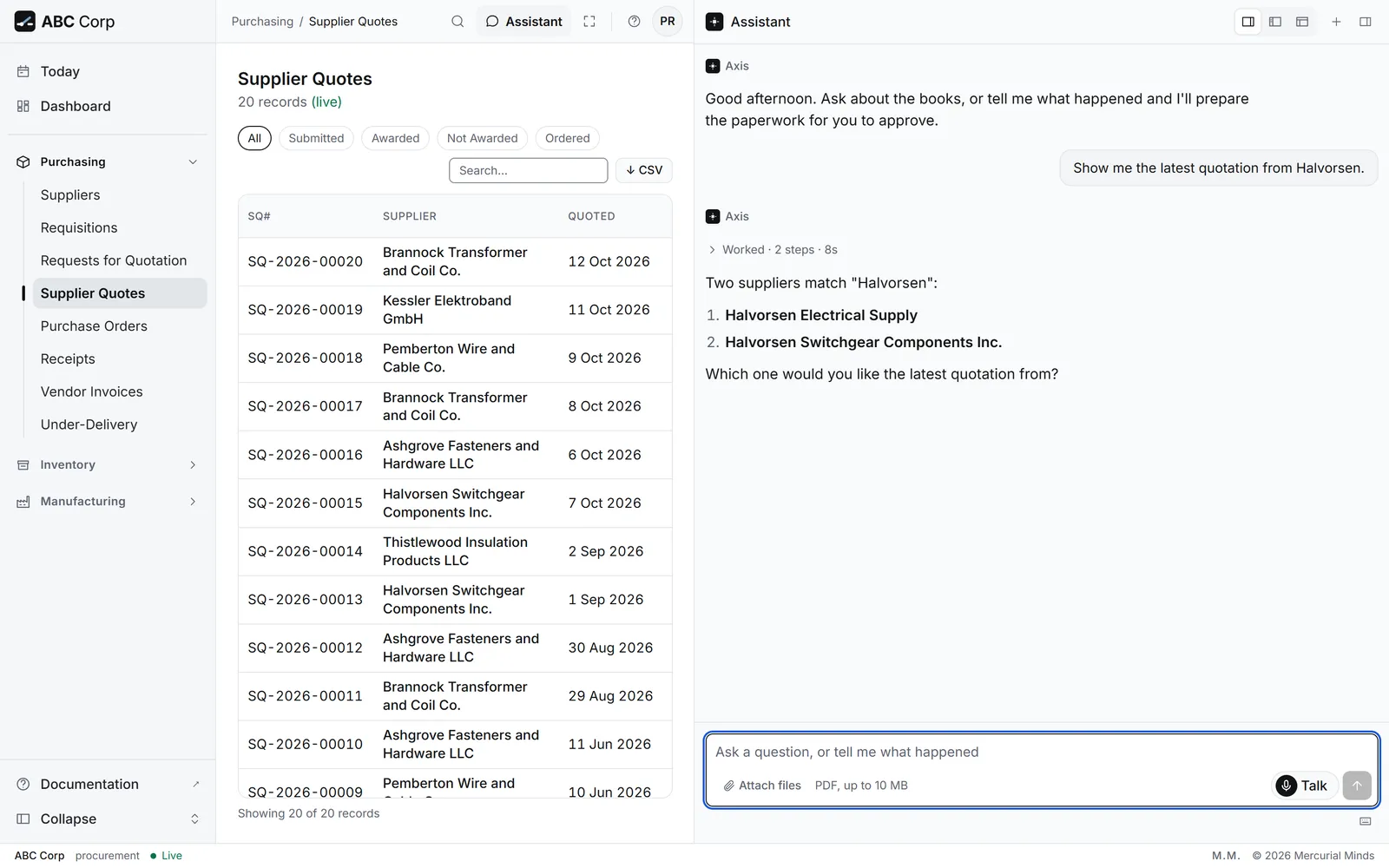 The assistant asking which supplier is meant, between two similar names