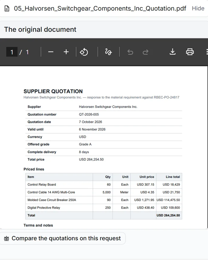 Stored original of Halvorsen's quotation PDF (document viewer)