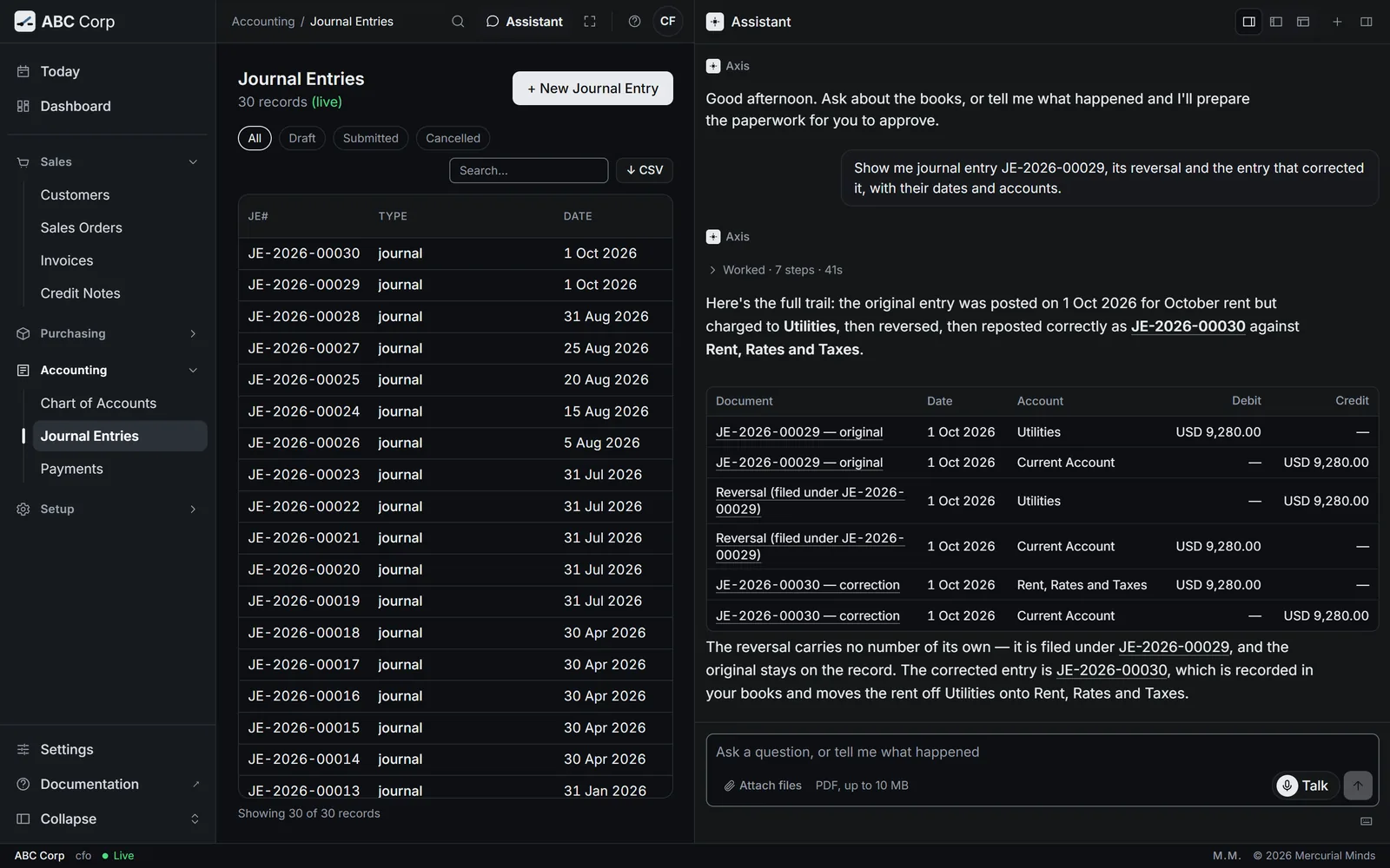General ledger filtered to the rent voucher